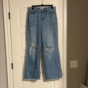 True Craft Light Blue Distressed Flare Jeans